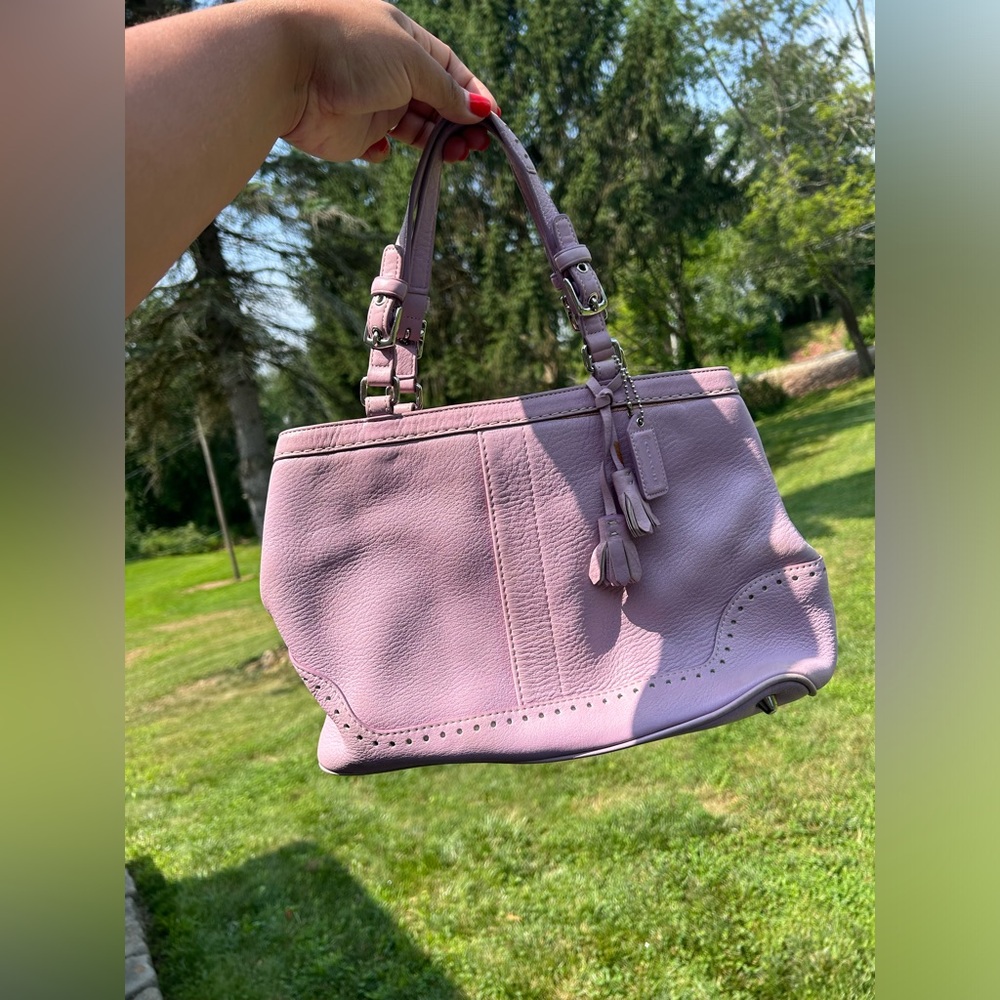 Vintage Y2K Coach Womens Purse Handbag Purple Lilac Leather Carryall Tote Bag - Picture 10 of 11